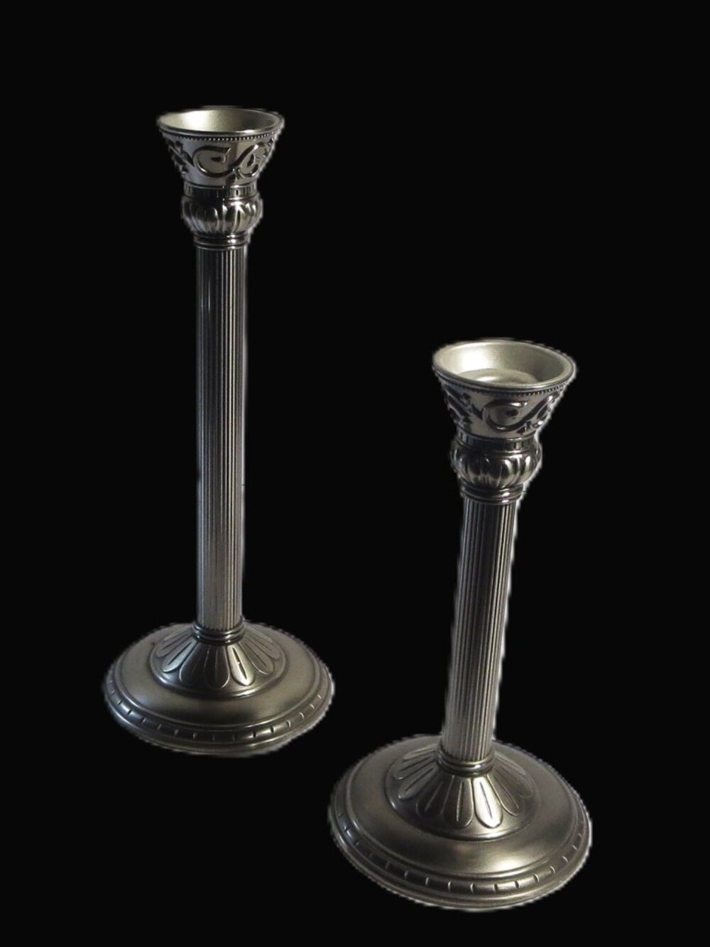 Vintage PartyLite Greek Column Pillar Candle Holders Silver Tone Pair